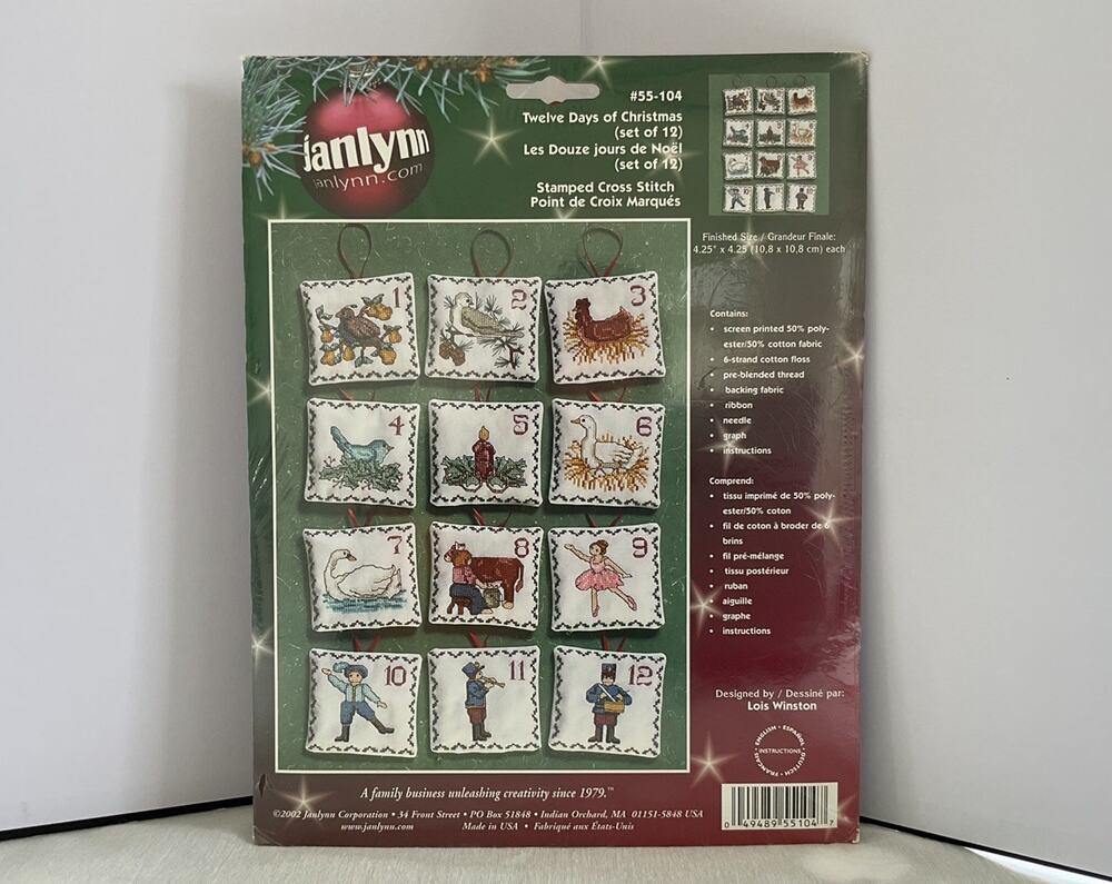 Janlynn Twelve Days of Christmas Set of 12 #55-104 Cross Stitch Kit Vintage NOS